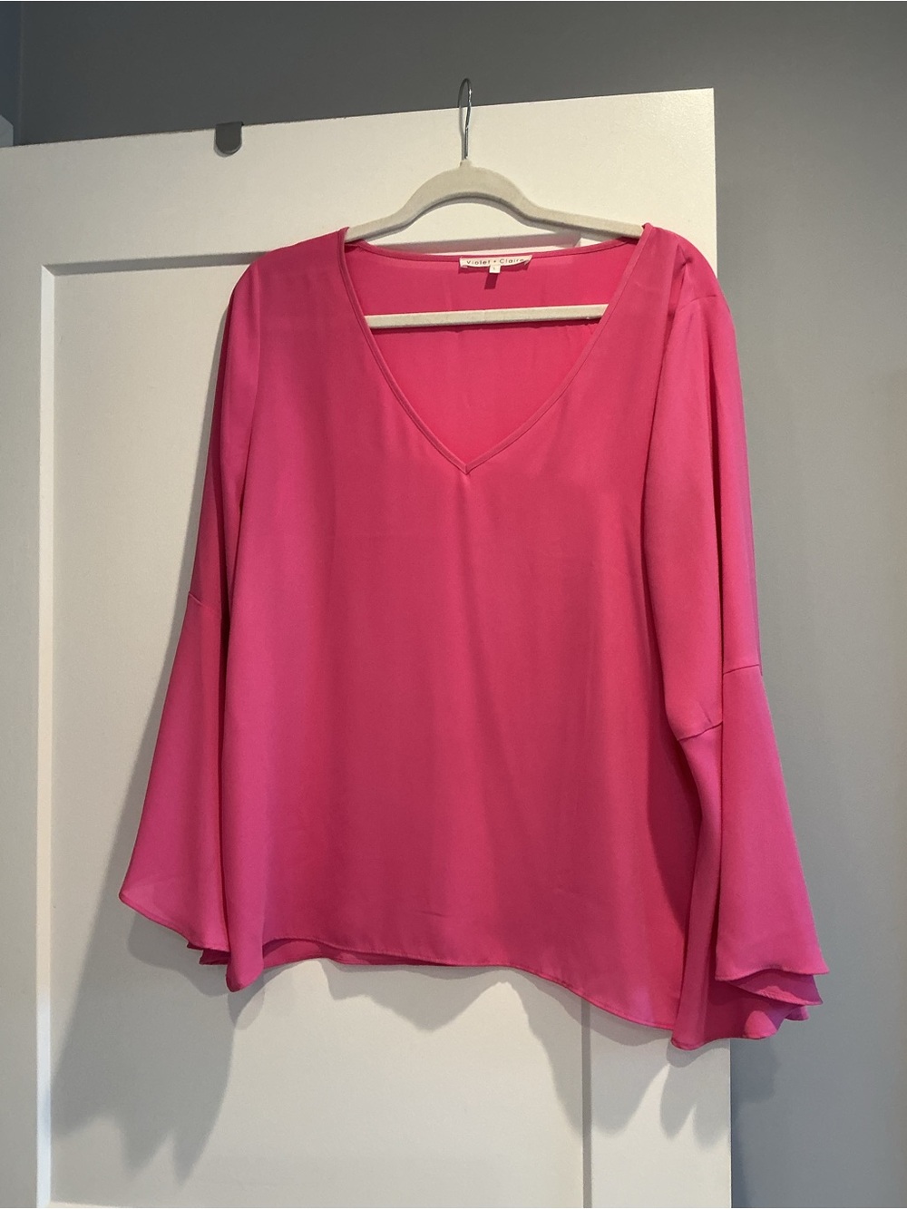 Violet & Claire Flowy V-Neck Blouse in Bright Pink